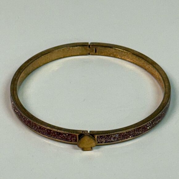 Kate Spade Heritage Rose Gold Pink Glitter Hinged Bracelet - Picture 2 of 6